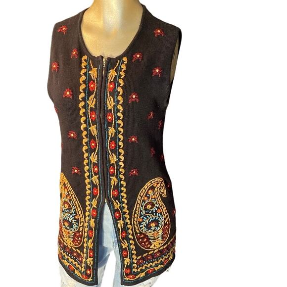 CAROLE LITTLE KNIT BOHO COTTAGECORE TOP SMALL VINTAGE Embroidered - Picture 1 of 7